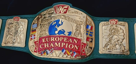 WWF European Championship Wrestling Belt Block Logo 4mm Zinc Adult Size