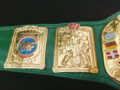 WWF European Championship Wrestling Belt Block Logo 4mm Zinc Adult Size