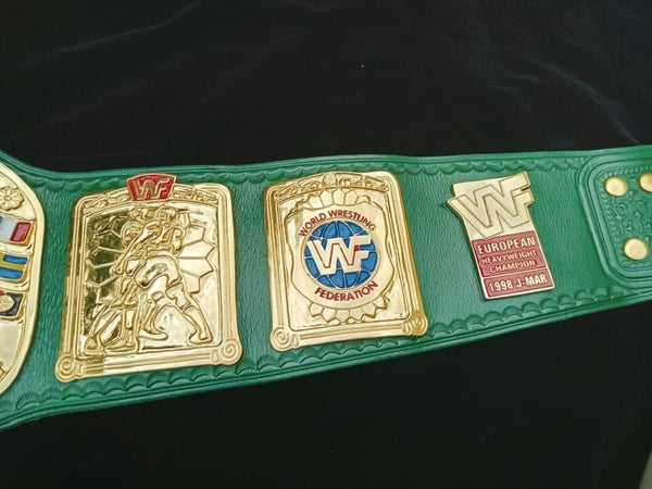 WWF European Championship Wrestling Belt Block Logo 4mm Zinc Adult Size