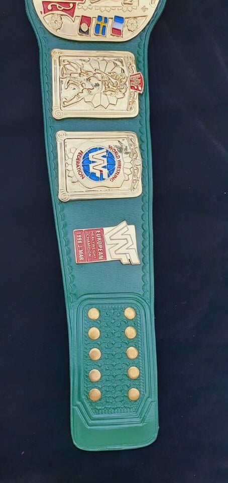 WWF European Championship Wrestling Belt Block Logo 4mm Zinc Adult Size