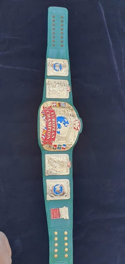 WWF European Championship Wrestling Belt Block Logo 4mm Zinc Adult Size